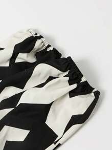Casual Asymmetrical Graphic Print Waist Belt Front Open Jumpsuit - Black and White - View 8