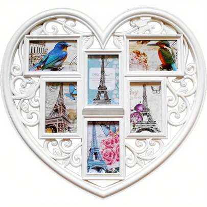 Heart Shape Photo Frame 6 Photos 3D Large Heart Photo Frame Multiple Photos Collage White Multi Picture Frames For Wall Wedding Lover Gift Home Decor