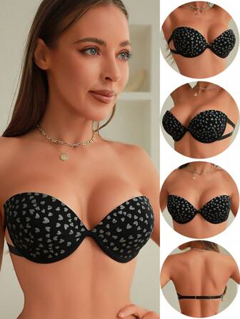 1 件女士黑色心形钢圈内衣文胸