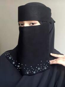 1 chiếc khăn choàng mặt bằng vải voan mềm màu trơn dành cho nữ Niqab thân thiện với da Hijab thường ngày - kim cương đen nóng bỏng - Xem 1