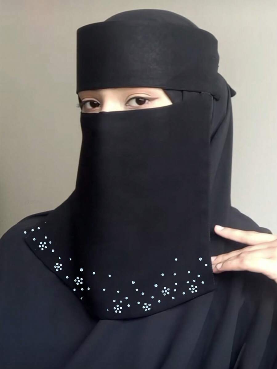 1 chiếc khăn choàng mặt bằng vải voan mềm màu trơn dành cho nữ Niqab thân thiện với da Hijab thường ngày - kim cương đen nóng bỏng - Xem 1