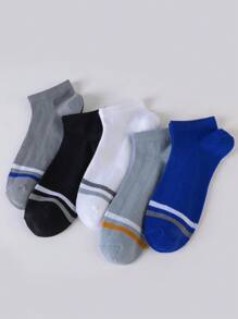 5 Pairs Men's Solid Color & Striped Lightweight Breathable Casual Ankle Socks, All Season