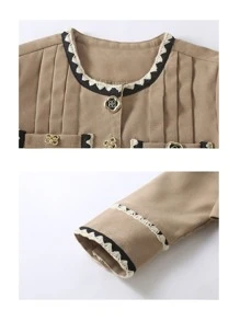 Mädchen Frühlings-/Herbstjacke mit offenem Verschluss, modisch vielseitig einsetzbar, Rundhalskragen - Khaki - Übersicht 3