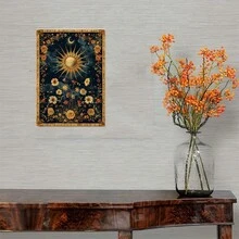 1 Pieza Impresión en lienzo con diseño de planta de luna creciente y sol sin marco, estilo vintage, hermoso tema floral y celestial, imágenes paisajísticas, pósters de arte de pared para sala de estar moderna, dormitorio y decoración del hogar, regalo perfecto