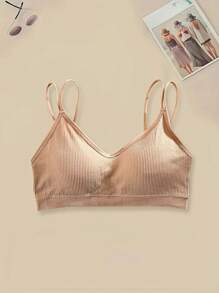 4pcs Girls Simple Solid Color Comfortable Seamless Camisole Lingerie Bras, Women Lingerie Bra