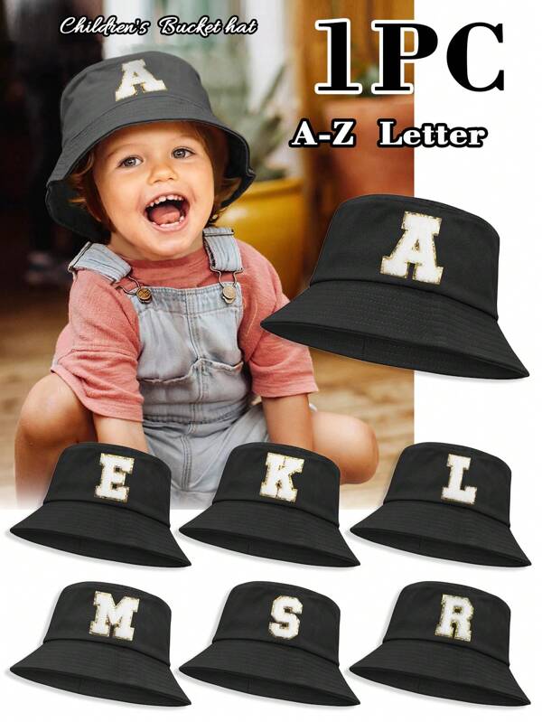 1 Pieza Gorro de cubo con diseño de letra para niños, elegante y versátil, adecuado para protección solar al salir a jugar.