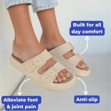 Sandals For Women And Men Pillow Slippers Double Buckle Adjustable Slides EVA Flat Sandals - Brown - View 8