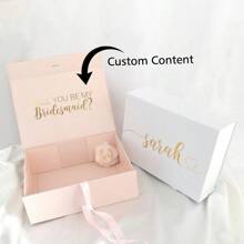 1pc Customized Ribbon Holiday Gift Box, Black, White, Pink Wedding Bridesmaid Gift Box, Bachelorette Party Decoration, Birthday Gift Box, Housewarming Home Gift Box, Personalized Gift - Multicolor - View 3