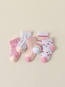 10 Pairs Of Baby Girl Socks With Sweet Heart Pattern, Cute Kids Socks Suitable For Outdoor Wear