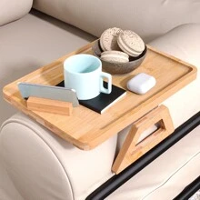1个沙发扶手托盘，竹制沙发夹式边桌，可折叠沙发扶手桌，带360°手机支架，适用于电视晚餐、饮料和小吃。 - 多色 - 查看 4