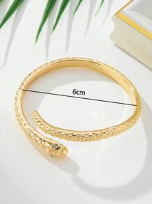 1 pieza Brazalete abierto con decoración de diamantes de imitación con diseño de serpiente dorada, joyería de moda para mujeres - Amarillo Oro - Ver 5