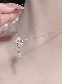 1 件复古法式奢华微镶嵌锆石玫瑰花项链女士 - 彩色 - 查看 4