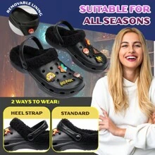 Harry Potter Clogs Winter Fleece Lining & Removable Charms Warm Slip On Garden Shoes Strap - Black - View 4