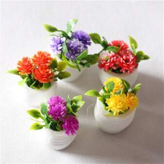 5pcs/4pcs/3pcs/2pcs/1pc Mini Ditsy Floral, Miniature Potted Plants Decor, Dollhouse Miniature Realistic Colorful Flower, Plant Pot, Miniature Model, Micro Landscape Accessory