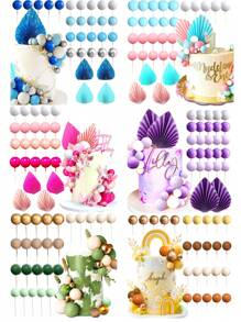 5 - 29 Stück bunte Schaumstoffkugeln als Kuchendekoration, bohemian-stil Kuchendekoration, imitierte Palmblatt-Papier-Fächer als Kuchendekoration, Serien in Blau, Pink, Gelb, Grün oder Lila, geeignet für Taufe, Gender-Reveal-Party, Geburtstag, Rentnerparty, Junggesellinnenabschied für Männer und Frauen, Hochzeitstorte, Valentinstag, vielfältige thematische Kuchendekoration