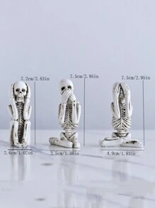 3-Piece Resin Skull Sculpture - Scary Home And Wall Decoration, Suitable For Halloween, With "Don't Listen, Don't Look, Don't Talk" Pattern Horror Themed Escape Room Scene Decoration Posing Skull Realistic Human Skeleton Decoration Best Gifts Birthday Graduation Home Decor Halloween Decor Fall Decor Room Decor