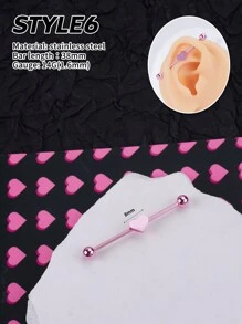 1pc Sweet Pink Industrial Earring Star Industrial Piercing Jewelry Stainless Steel Heart Industrial Earrings For Women Men Industrial Bar Piercing Cartilage Helix Piercing Earrings Pink Industrial Barbell Body Piercing Jewelry 38mm 1&1/2 Inch Industrial Piercing Bar For Christmas Valentine Gift Valentine's Day Party Daily Wear Night Out Social Gatherings Daily Wear Valentines,Mom,Mother,Mother's Day,Gift - Multicolor - View 10