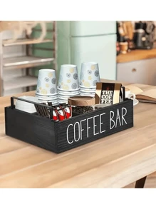 1 pieza Organizador de barra de café de madera rústica, soporte para cápsulas de café para encimera, caja de almacenamiento para la mesa para condimentos de café y té, accesorios de café con diseño de granja, decoración de bar, organización y almacenamiento del hogar, decoración de habitación para volver al colegio