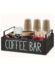 1 pieza Organizador de barra de café de madera rústica, soporte para cápsulas de café para encimera, caja de almacenamiento para la mesa para condimentos de café y té, accesorios de café con diseño de granja, decoración de bar, organización y almacenamiento del hogar, decoración de habitación para volver al colegio
