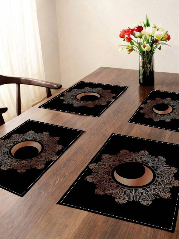 4 Packs Ramadan Festival Placemat Purple Moon Pink Bouquet Placemat Heat-Resistant Decorative Table Mat Kitchen Home Dining Table Tea Party Dining Table