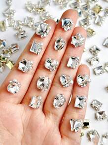 10/30Pcs White Rhinestone, Big Crooked Heart, Fat Square Axe, Crystal Rhinestone, Cannot Drop Bottom, High Brightness Pearl, Alien Rhinestone Material, Nail Rhinestone Jewelry Nails Nail Supplies Nails Nail Charms Nail Gems