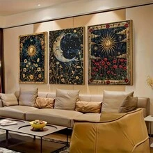 1 Pieza Impresión en lienzo con diseño de planta de luna creciente y sol sin marco, estilo vintage, hermoso tema floral y celestial, imágenes paisajísticas, pósters de arte de pared para sala de estar moderna, dormitorio y decoración del hogar, regalo perfecto