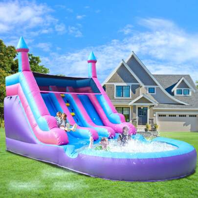 Inflatable Rental Commercial Grade Castle Water Slide, Summer Large Swimming Pool And Children's Toy Ball Pool , Dual Water Slides For Kids & Adults, 1100 W Turbo Blower(0.45 Mm Heavy-Duty PVC Material), Ocean World Water Slide For Family Outdoor Games, 21 X 11 X 13.5 Ft