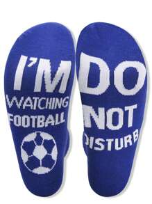 1 Pair Of Men And Women Couples Four Seasons Style Left And Right Feet I Am Watching Football Do Not Disturb Me Interesting Socks Pattern Suitable For Gifts, Daily Life, At Home, Travel, Office, Fall - Multicolor - View 3