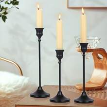 3 pièces Lot de porte-bougies noirs - style conique, vintage, pour cheminée, table, décoration de mariage