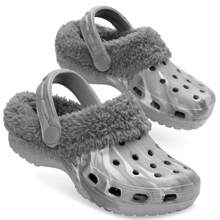 City Comfort Winter Clogs Fleece Lined Removable Shoe Charms Garden Shoes Slippers Mules Slip On With Strap - Grey - View 1