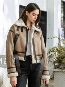 HH Fashion Elegant Women Thickening Warm Zip Coat Female Faux Leather Lambswool Patchwork Sleeveless Casual Jacket