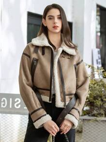 HH Fashion Elegant Women Thickening Warm Zip Coat Female Faux Leather Lambswool Patchwork Sleeveless Casual Jacket