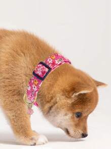 1 pièce Collier de chien réglable imprimé de fleurs mignonnes avec pendentif, convient aux petits, moyens et grands chiens, disponible en rouge, rose, violet, bleu