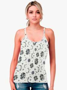 Camiseta Top De Tirantes Con Diferentes Diseños Casual Comodo Tirantes Fresca Verano Multiestilos Casual Diseños Juvenil Ligera Colorida Bonita Linda Escote Descubierta Playa - Blanco Sol Y Luna - Ver 1