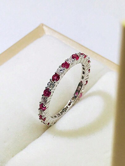 Stylever 1 pezzo Anello sottile e brillante con riga di diamanti in argento sterling 925, semplice, adatto per impegno, promessa, uso quotidiano e occasioni di festa, gioiello elegante da regalo per le donne