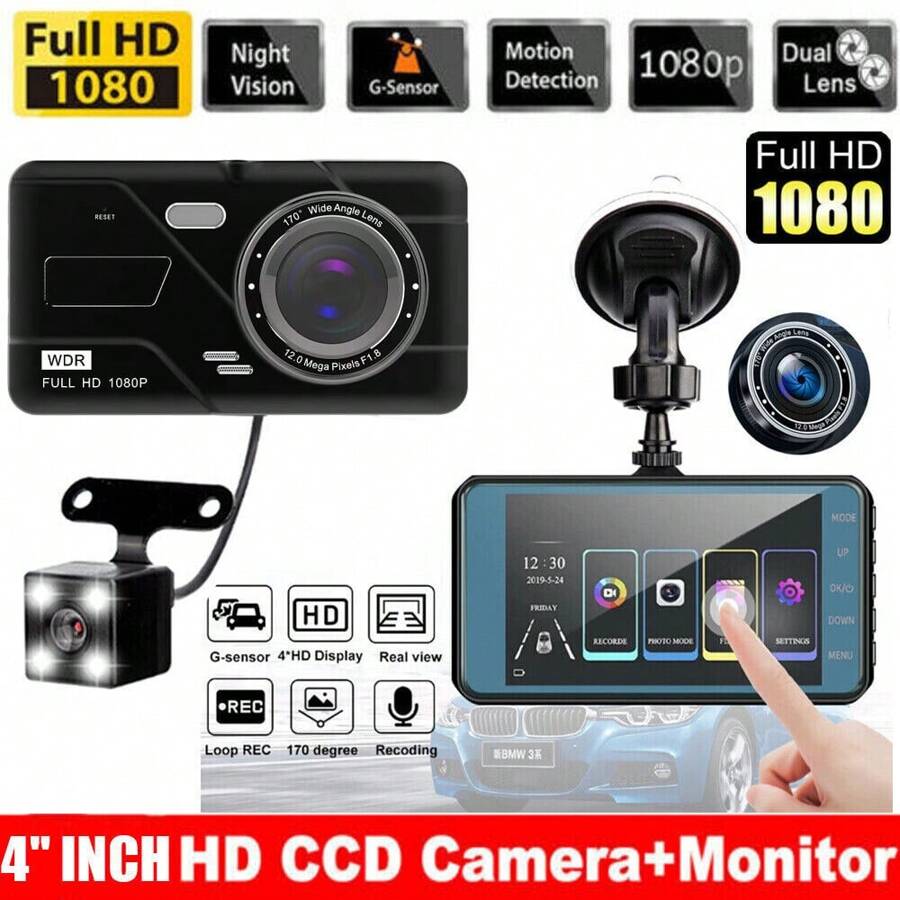 Dash Cam Front And Rear Car Camera 1080P HD Dual Cameras Night Vision Motion Detection For Cars - 黑色 - 查看 1