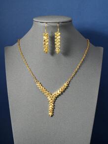 2 件/套斋月小麦吊坠项链和耳环套装，24K 镀金铜女士珠宝套装 - 金黃色 - 查看 7