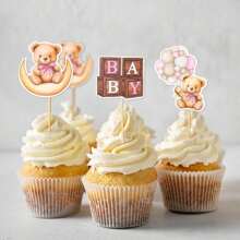 12 件/24 件生日纸盒熊纸蛋糕装饰熊装饰适用于儿童熊主题生日快乐派对装饰 DIY 蛋糕用品 - 彩色 - 查看 4