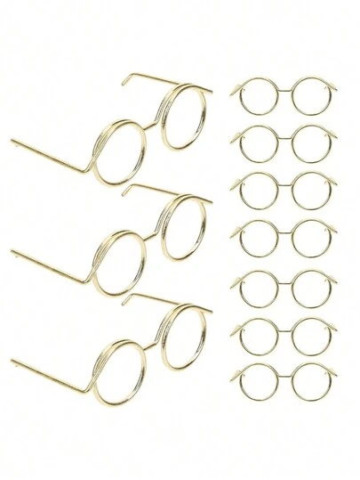 10副迷你装饰眼镜，金属丝框无框镜片，可用于装扮、装饰、服装配饰等。迷你眼镜装饰，小巧精致，是生日、毕业、圣诞节等场合的理想礼物，也是家居圣诞礼物和圣诞装饰的完美选择。