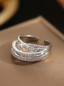 1 pieza Anillo abierto de lujo con diseño simple anudado y circonita única para uso diario de mujeres y niñas, joyería