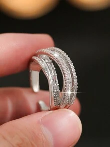 1 pieza Anillo abierto de lujo con diseño simple anudado y circonita única para uso diario de mujeres y niñas, joyería