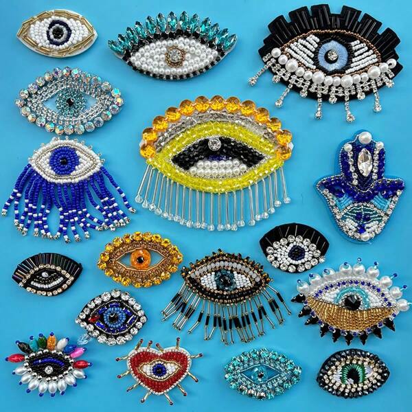 3/5/8 Pcs Handmade Diamond Eye Patches, Embellishment Accessories For Clothes, Bags, Shoes, Hats, Random Colors, Slight Handmade Variations