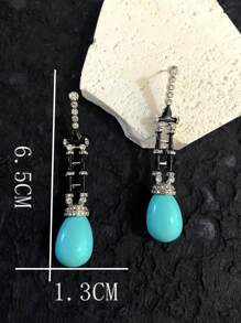 1 par de pendientes vintage con colgante de lágrima de turquesa, joyería elevada y de moda para mujer, adecuado para uso diario - Pendientes colgantes de turquesa con forma de gota de agua - Ver 4