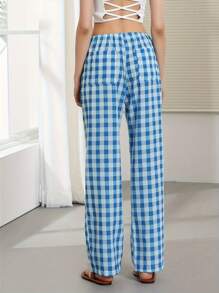 Women Loose Wide Leg Pants Casual Stripe Print Elastic Waist Trousers For Work Office Streetwear - Blue - View 8