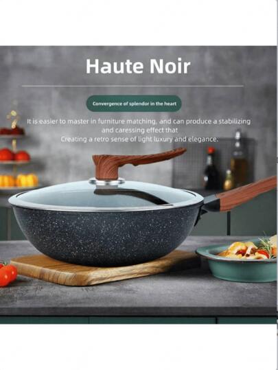 1 frigideira antiaderente, adequada para cozinhar em casa, com menos vapor de óleo, frigideira de fundo plano para fritar e refogar, wok de ferro artesanal, adequada para cozinhar em casa, wok antiaderente sem revestimento, wok multiuso compatível com vários fogões