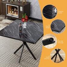 Square Dining Table Set, Mid Century Modern Square Dining Table For 4 Person, Faux Marble Tabletop, Iron Legs, Coffee Table For Kitchen Dining Room, Office, Save Space