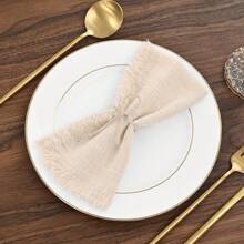 YMHPRIDE 60 Packets Of Napkins Cotton Linen Napkins 16 X 16 Inch Terracotta Cloth Napkins Handmade Tassels Soft Cloth Napkins Washable Country Dinner Cloth Wedding Banquet Table - 米色 - 查看 3