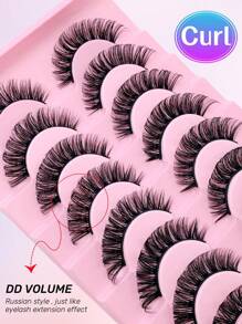 10 Pairs D Curl Russian Strip False Eyelashes Natural Look Fluffy Faux Mink Lashes Volume Wispy Long Foxy Eye Lifting Look Fake Eyelashes