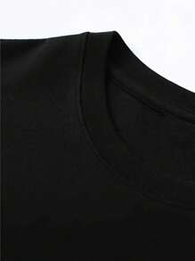 Lindo gato comiendo ramen gráfico - Camiseta de manga corta de algodón estampada para hombre 190gsm 3YDE - Negro - Ver 4