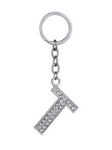 1pc Unisex New Elegant Silver Letter Rhinestone Plated Keychain, Luxury English Letter Bag Charm - Silver - View 25